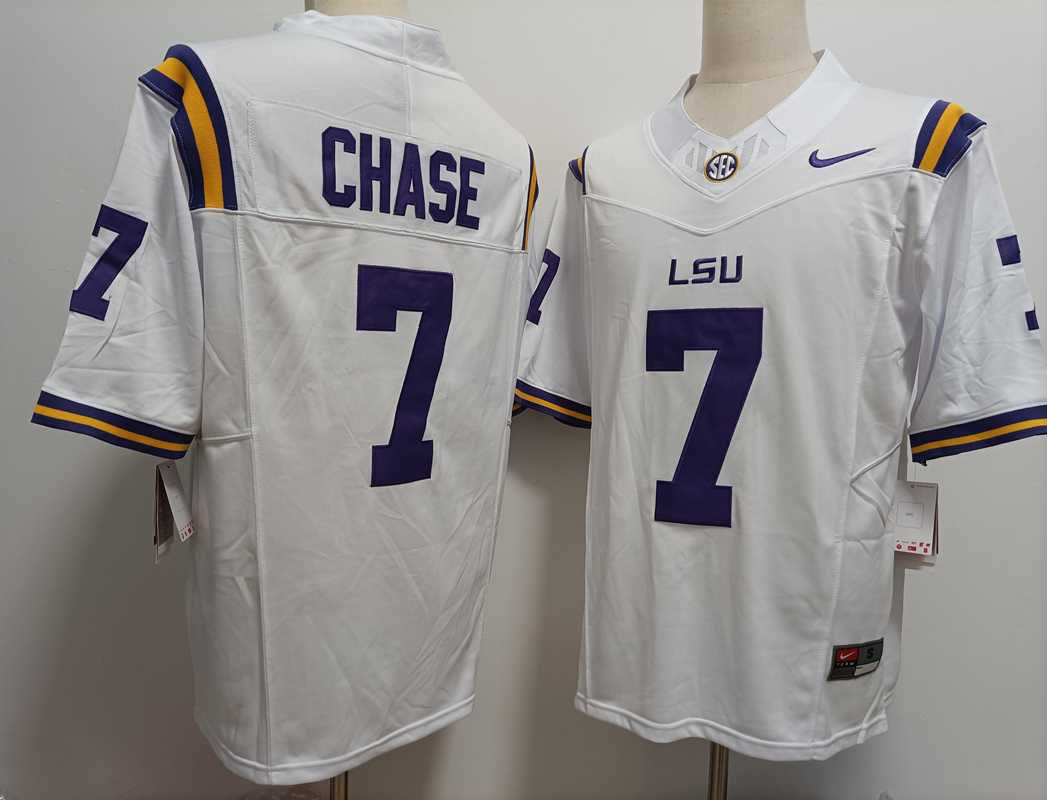 Mens LSU Tigers #7 JaMarr Chase White FUSE College Stitched Jersey->lsu tigers->NCAA Jersey